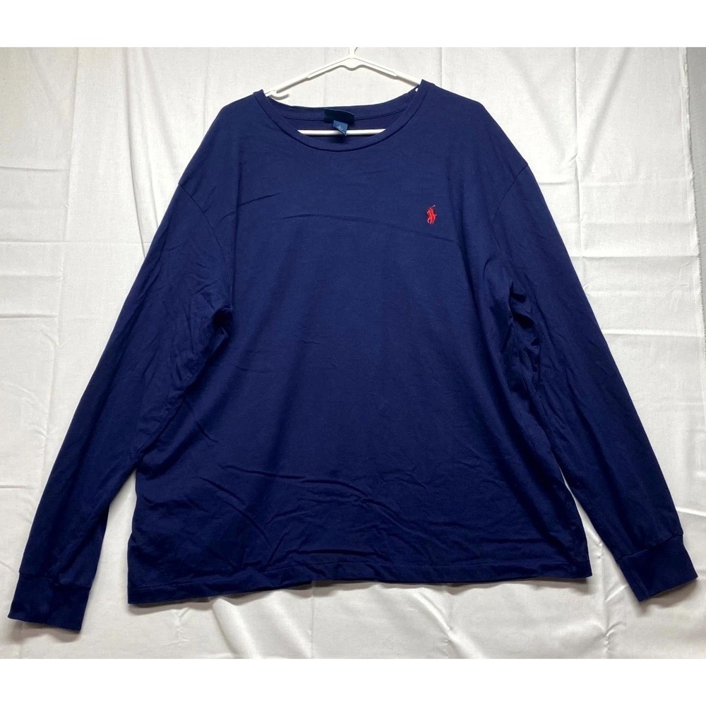 Polo Ralph Lauren T Shirt Mens Extra Large Navy Blue Pony Logo Ribbed Crew Neck